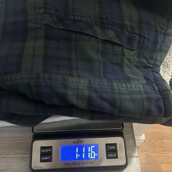 Eddie Bauer Work Jacket Coat  Shacket Green Blue Plaid Sherpa Size Tall Medium - Picture 13 of 14